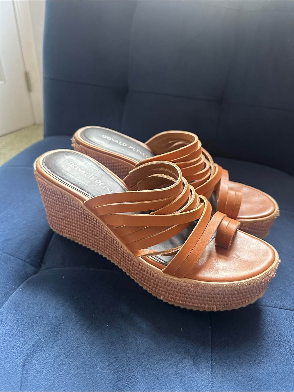 Donald J. Pliner Cognac Leather Strappy Wedge Sandals Sz 8 New